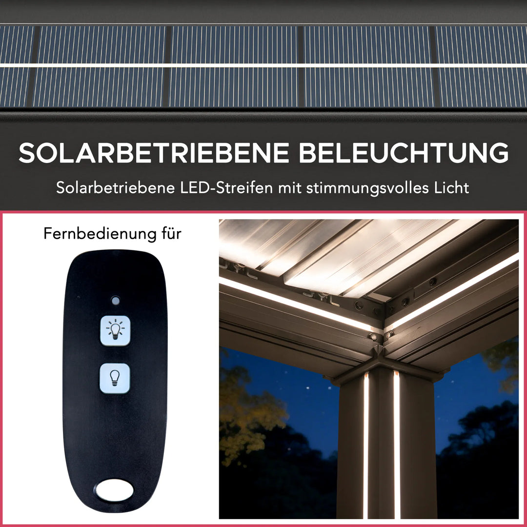 Pergola à lames Matterhorn avec éclairage LED solaire et système de drainage – 306 × 406 cm