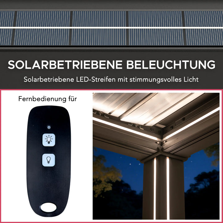 Pergola à lames Matterhorn avec éclairage LED solaire et système de drainage – 306 × 406 cm