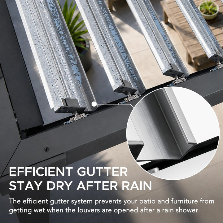 MATTERHORN Solar Illuminated Louvered Pergola Integrated Drainage 3.06m x 3.06m - Anthracite