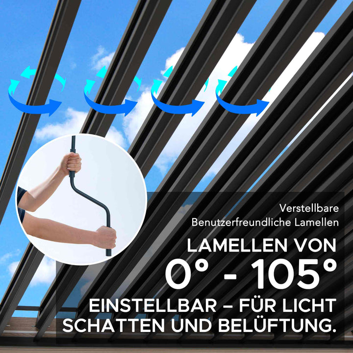 A1060166K2 Modulare Multi Lamellenpergola MATTERHORN mit LED - 306cm x 306cm, Aluminium 