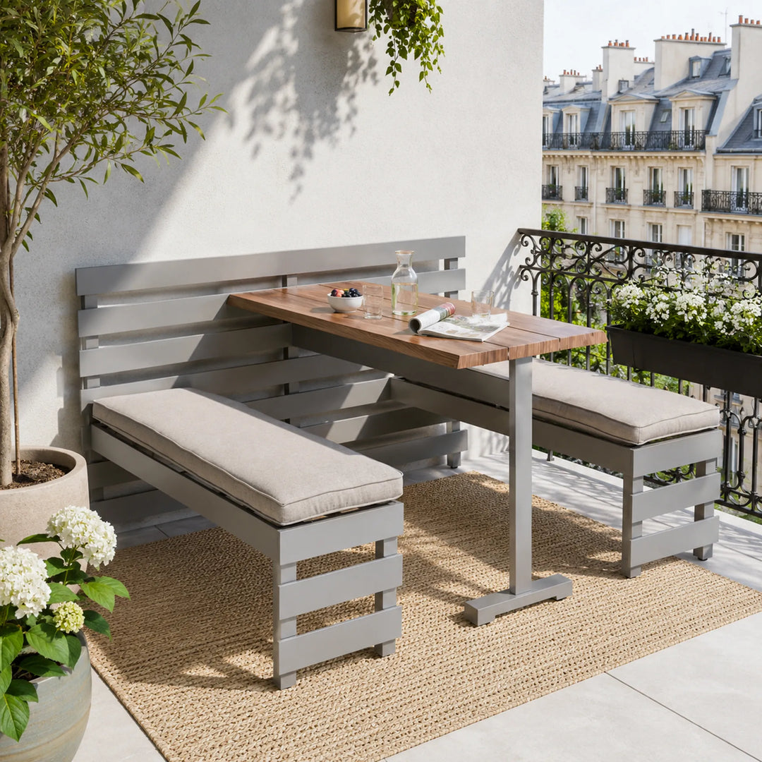LAGOS Steel Picnic Table Balcony Garden Set 126cm x 157cm - Grey
