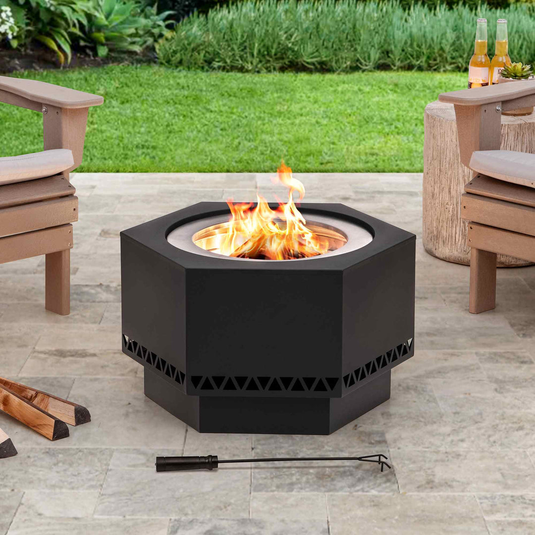 A301050501 Rauchfreie Feuerstelle AMIATA aus Stahl - 66x57x38cm, schwarz 