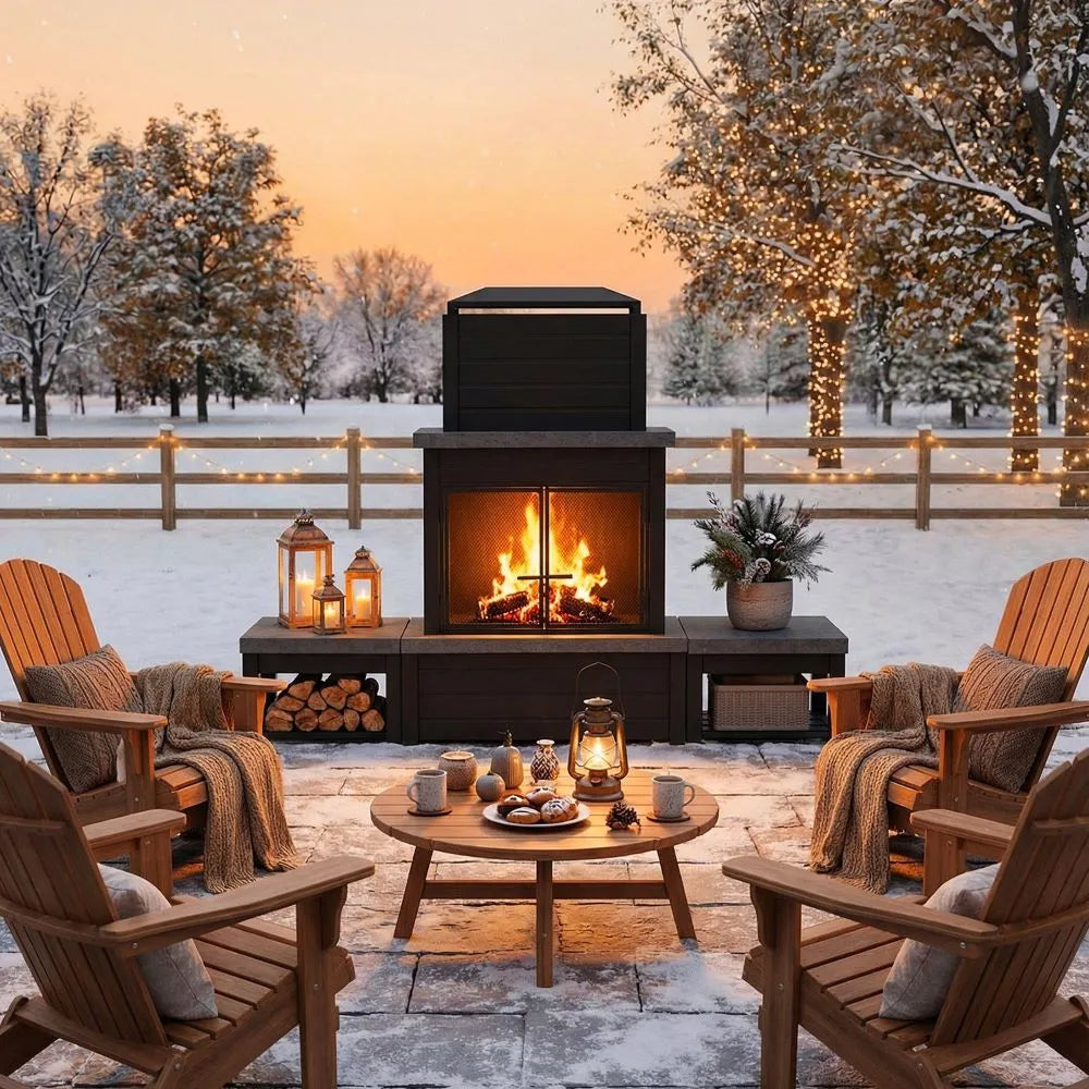 VULTURE Steel Fireplace - 194 x 51 x 148 cm, Matt Black