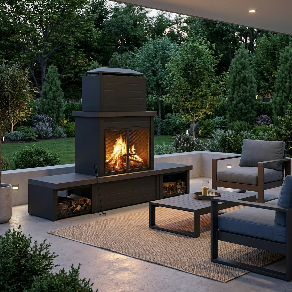 VULTURE Steel Fireplace 194cm x 51cm x 148cm - Matt Black
