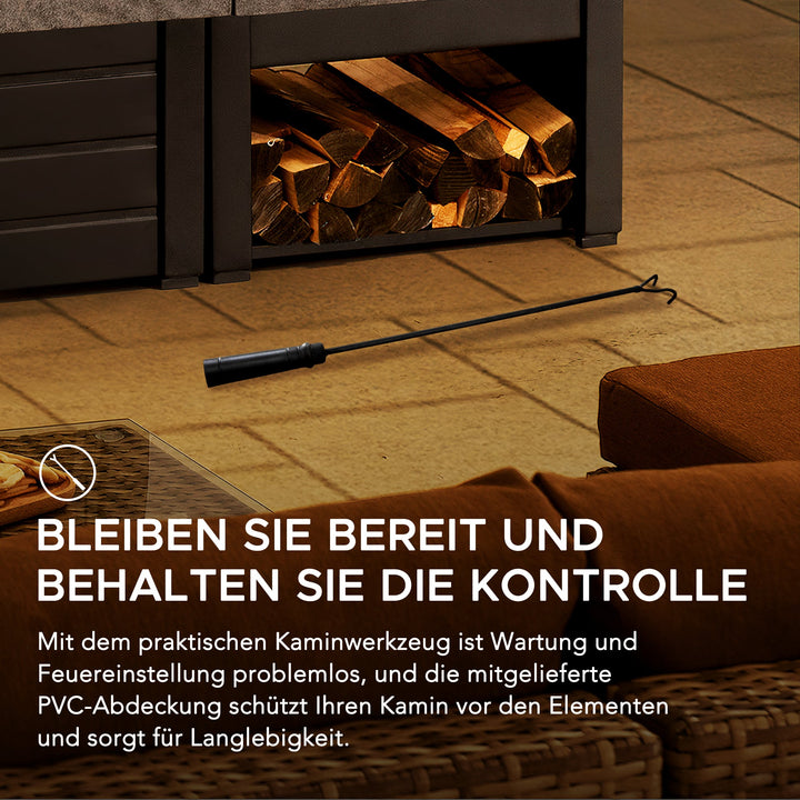 A304004840 Stahl Holzkamin VULTURE – 194 x 51 x 148 cm, mattschwarz 