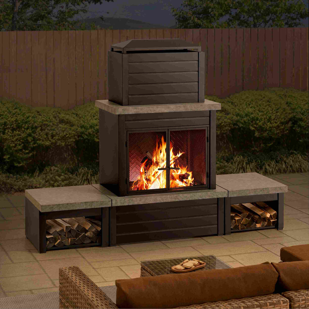 A304004840 Stahl Holzkamin VULTURE – 194 x 51 x 148 cm, mattschwarz