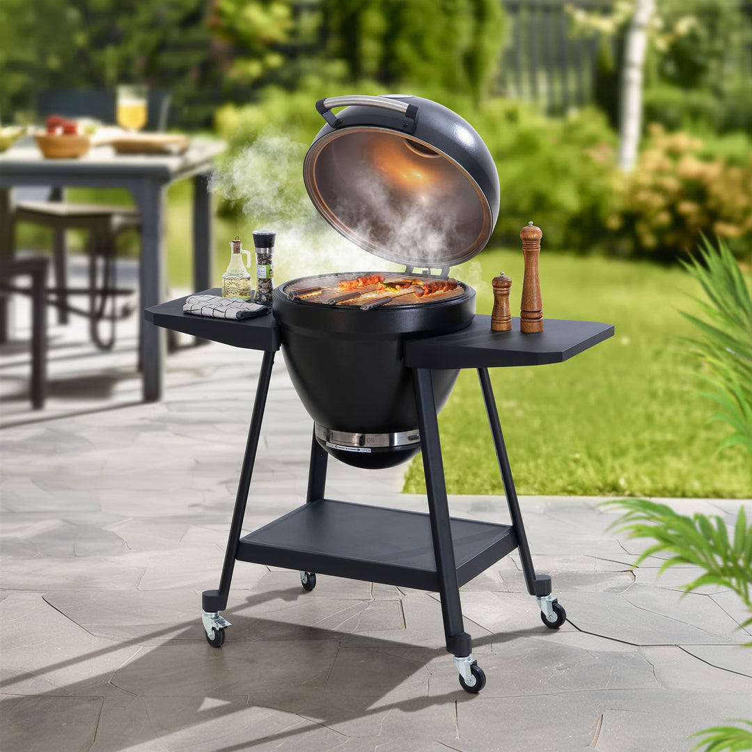 A504002329 Eierförmiger Grill mit Pizzaplatte, schwarz 