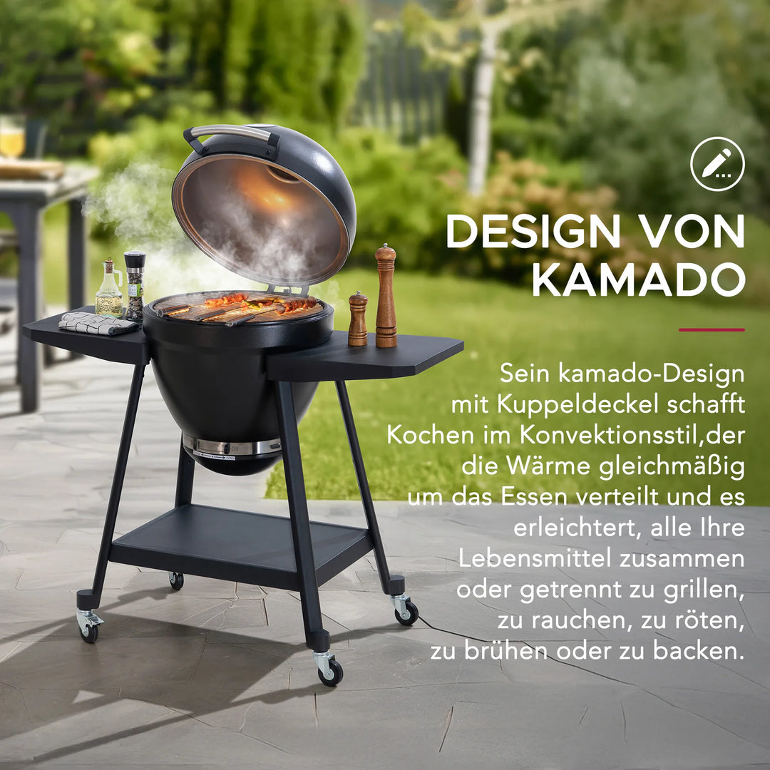 Eierförmiger Grill mit Pizzaplatte, schwarz