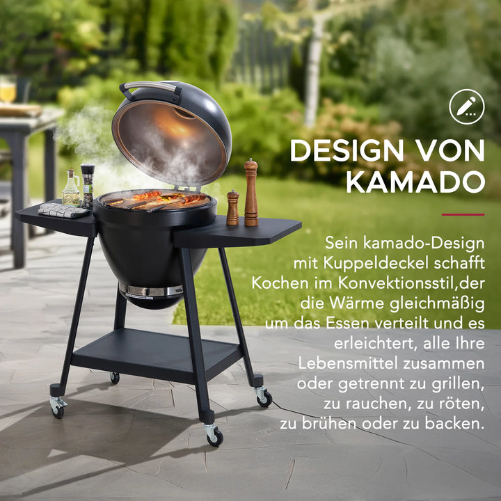 Eierförmiger Grill mit Pizzaplatte, schwarz