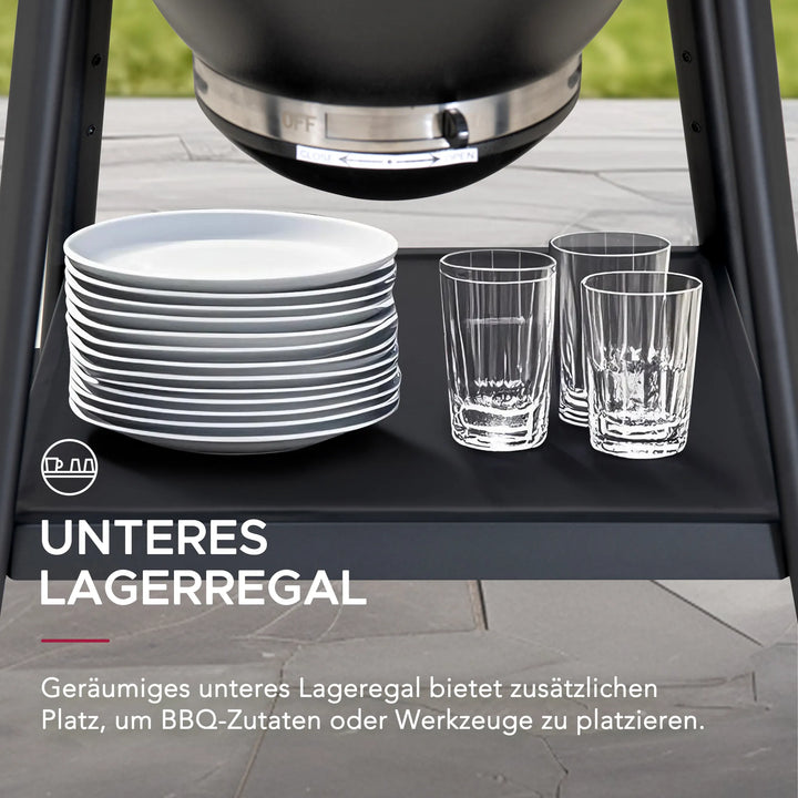 Eierförmiger Grill mit Pizzaplatte, schwarz