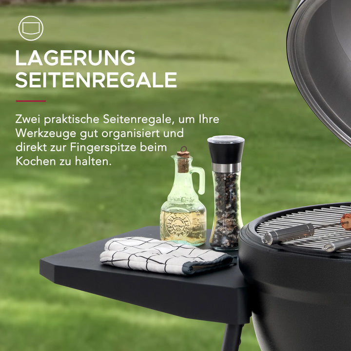 Eierförmiger Grill mit Pizzaplatte, schwarz