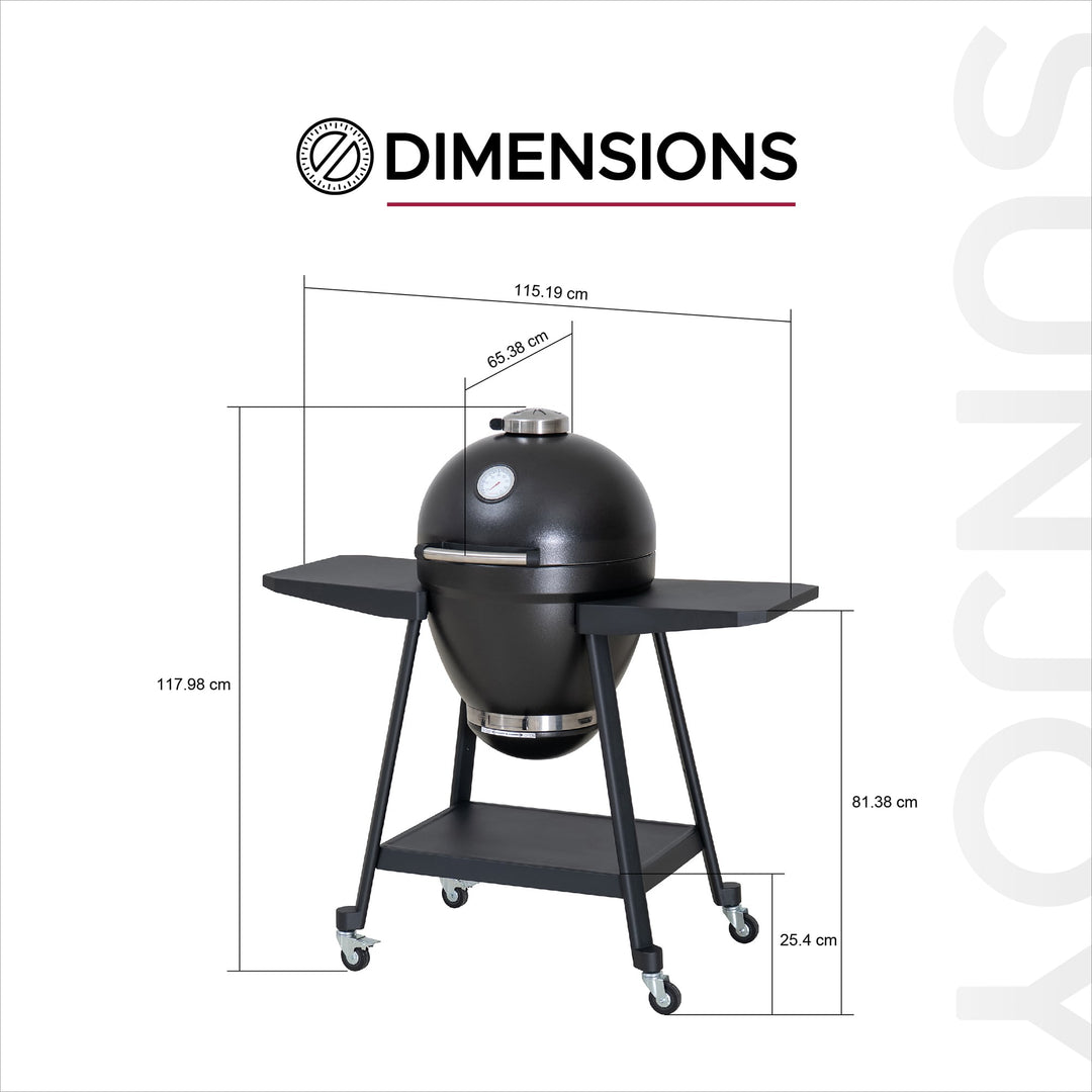 Eierförmiger Grill mit Pizzaplatte, schwarz 