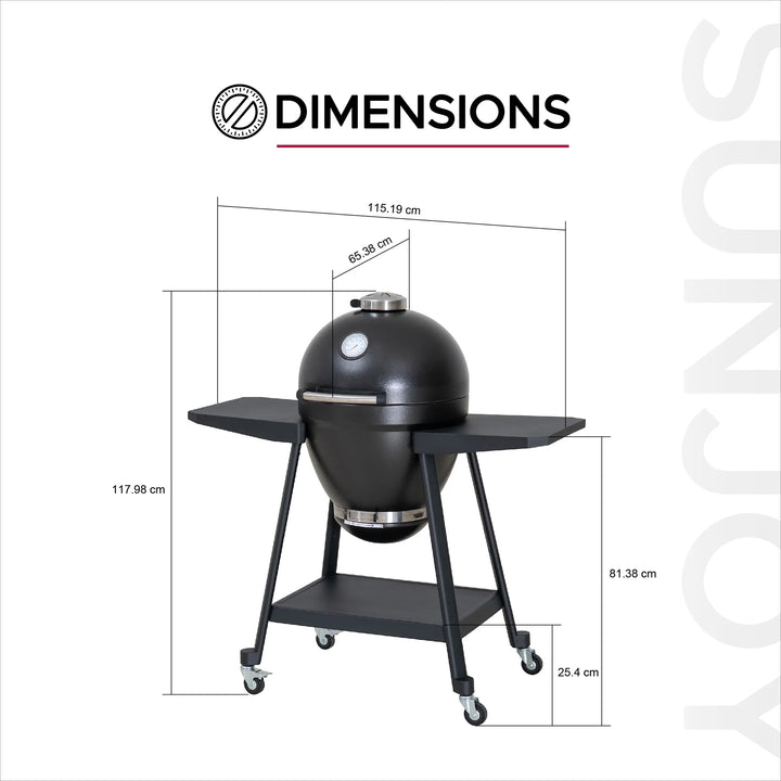 Eierförmiger Grill mit Pizzaplatte, schwarz
