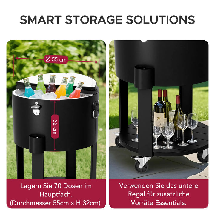 Rolling Beverage Refrigerator with Ice Box, Bottle Opener and Shelf, Black