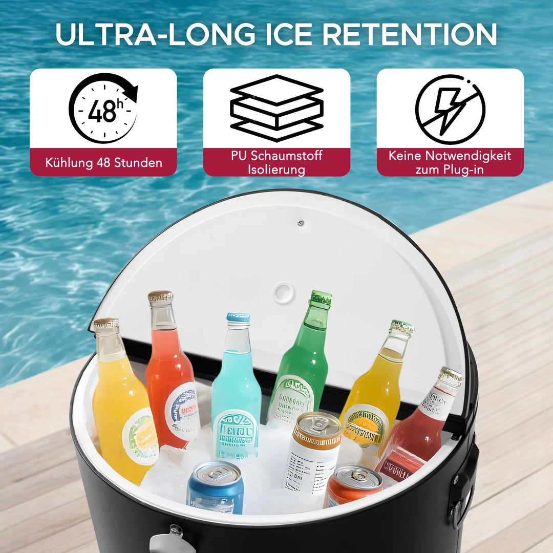 Rolling Beverage Refrigerator with Ice Box, Bottle Opener and Shelf, Black