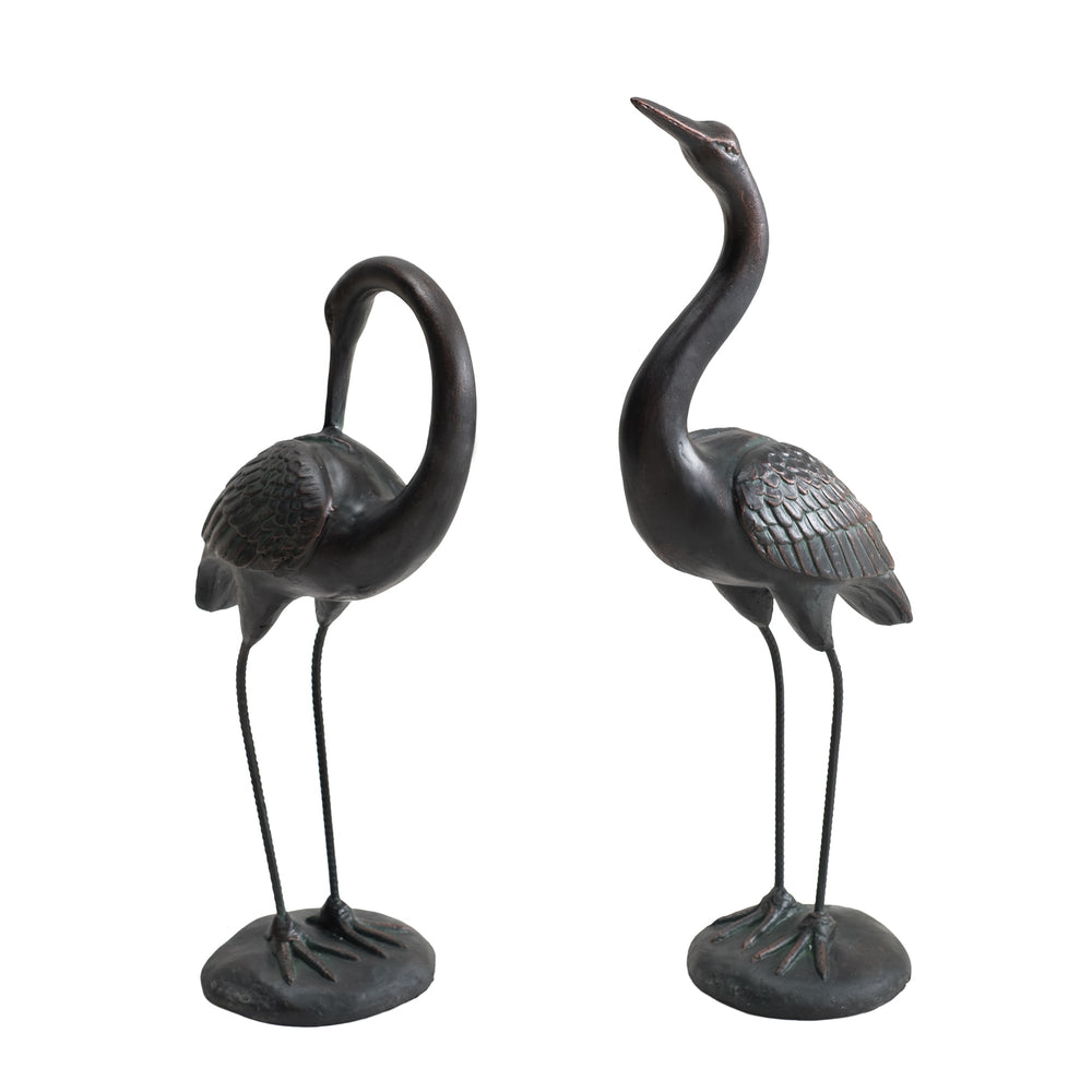 D101000300 Gartenfigur Kranich aus Bronze, 2er Set - klein 