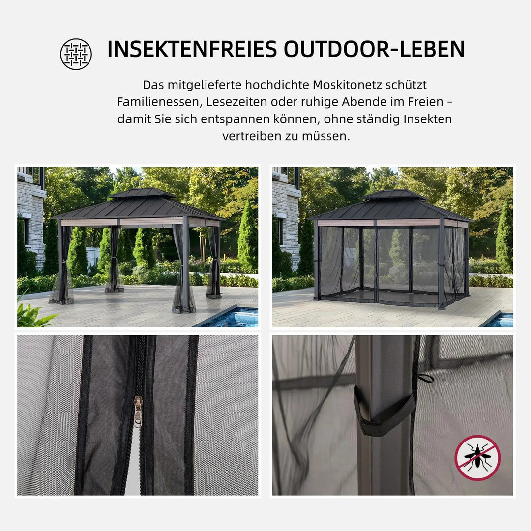 Heavy-Duty Screened Hardtop Gazebo 3.6m x 3m