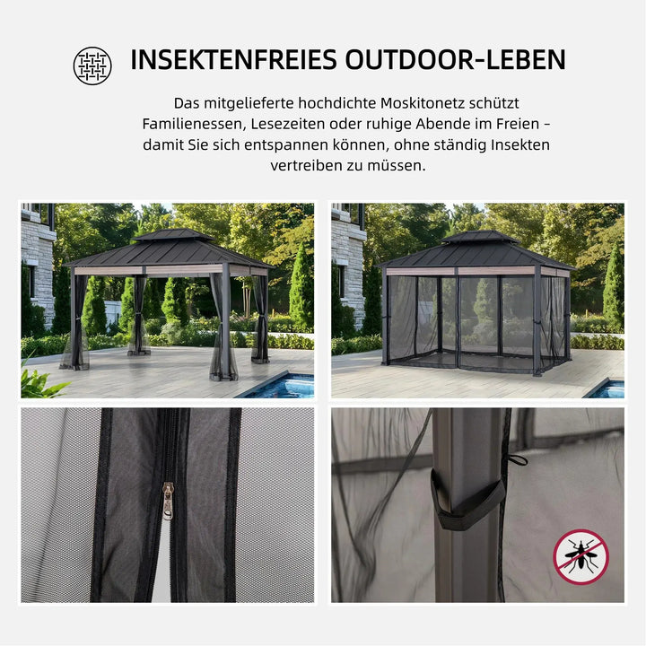 Heavy-Duty Screened Hardtop Gazebo 3.6m x 3m