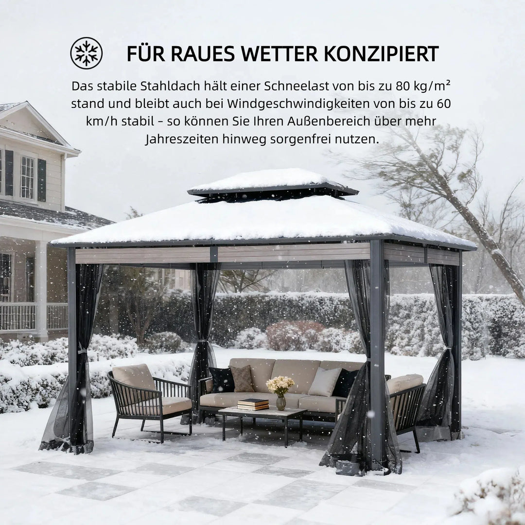 Heavy-Duty Screened Hardtop Gazebo 3.6m x 3m