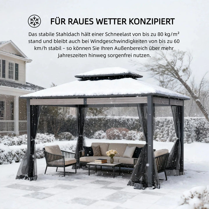 Heavy-Duty Screened Hardtop Gazebo 3.6m x 3m