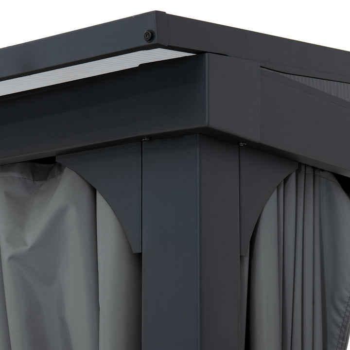Stahl Wandpavillon MEIJE mit Vorhängen und Netz - 360cm x 300cm, schwarz