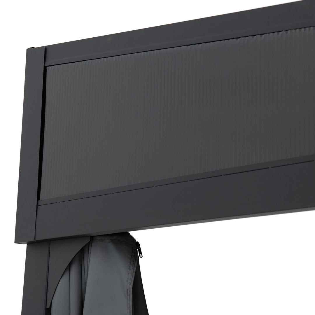 Stahl Wandpavillon MEIJE mit Vorhängen und Netz - 360cm x 300cm, schwarz