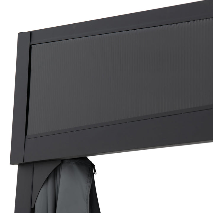 Stahl Wandpavillon MEIJE mit Vorhängen und Netz - 360cm x 300cm, schwarz