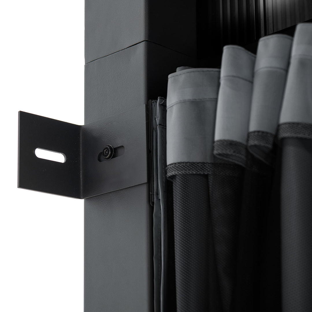 Stahl Wandpavillon MEIJE mit Vorhängen und Netz - 360cm x 300cm, schwarz