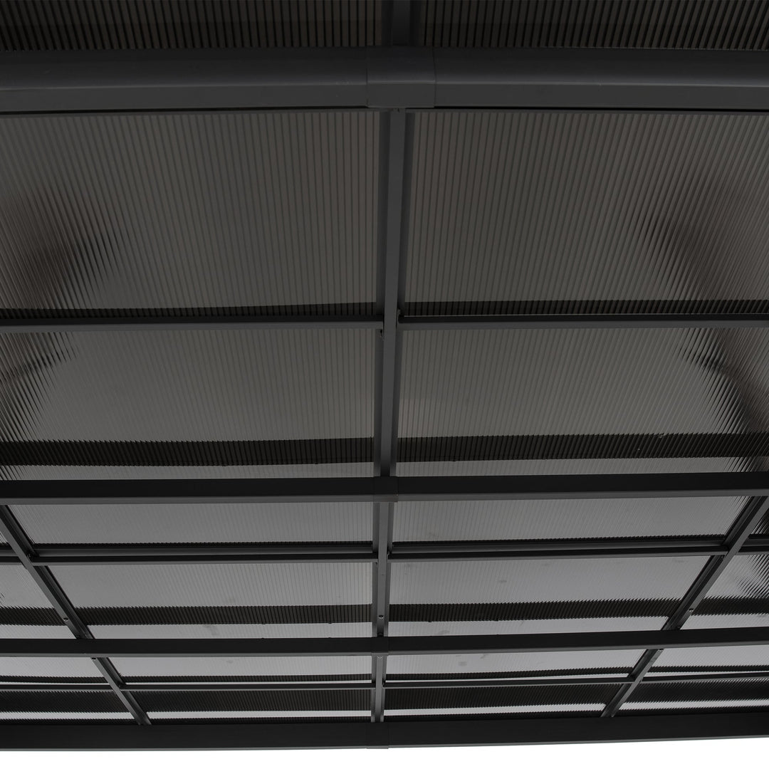 Stahl Wandpavillon MEIJE mit Vorhängen und Netz - 360cm x 300cm, schwarz
