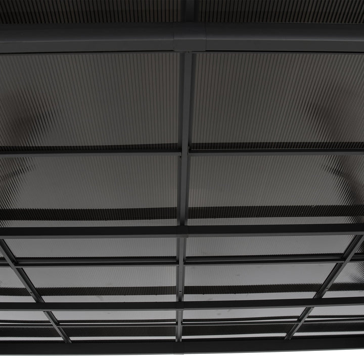 Stahl Wandpavillon MEIJE mit Vorhängen und Netz - 360cm x 300cm, schwarz