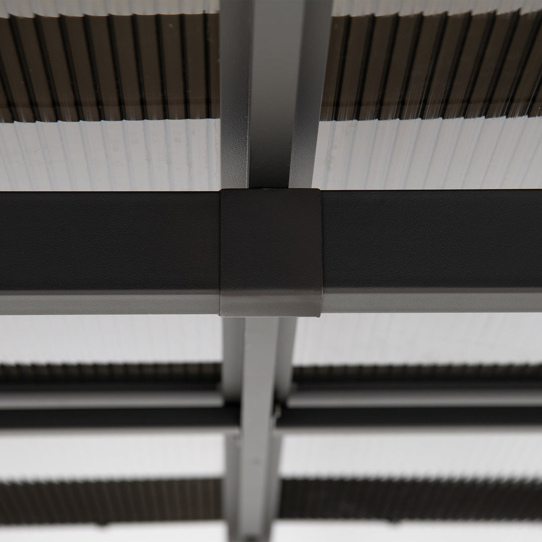 Stahl Wandpavillon MEIJE mit Vorhängen und Netz - 360cm x 300cm, schwarz