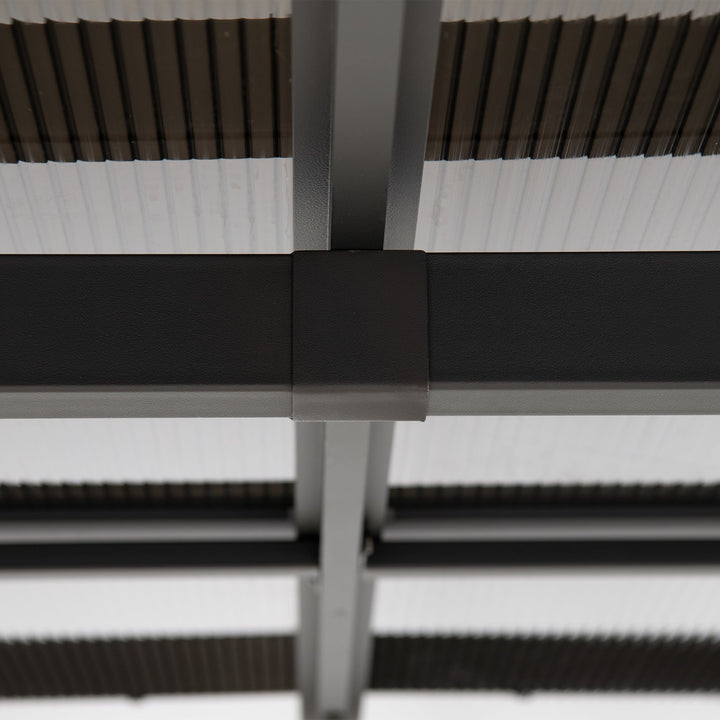 Stahl Wandpavillon MEIJE mit Vorhängen und Netz - 360cm x 300cm, schwarz