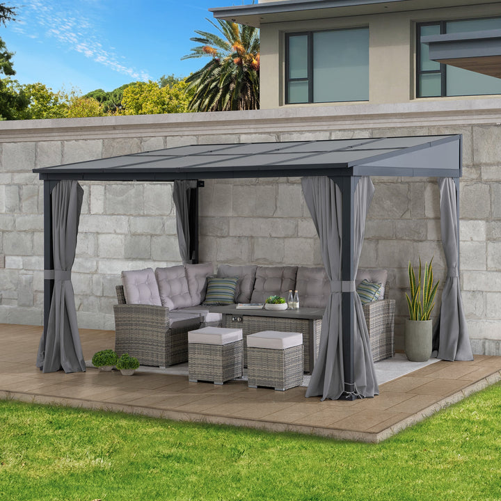 Stahl Wandpavillon MEIJE mit Vorhängen und Netz - 360cm x 300cm, schwarz