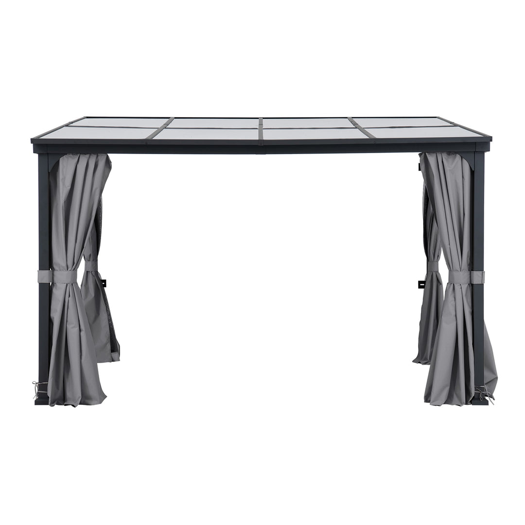 Stahl Wandpavillon MEIJE mit Vorhängen und Netz - 360cm x 300cm, schwarz
