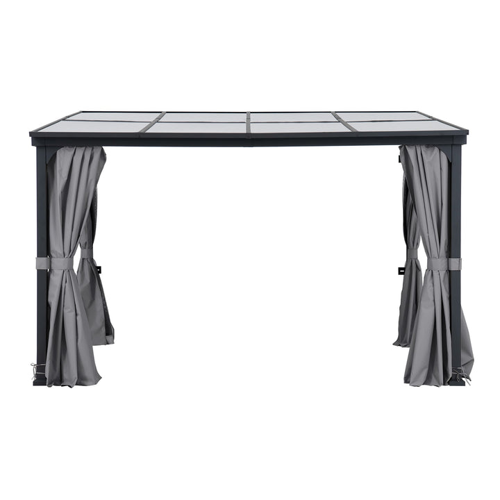 Stahl Wandpavillon MEIJE mit Vorhängen und Netz - 360cm x 300cm, schwarz