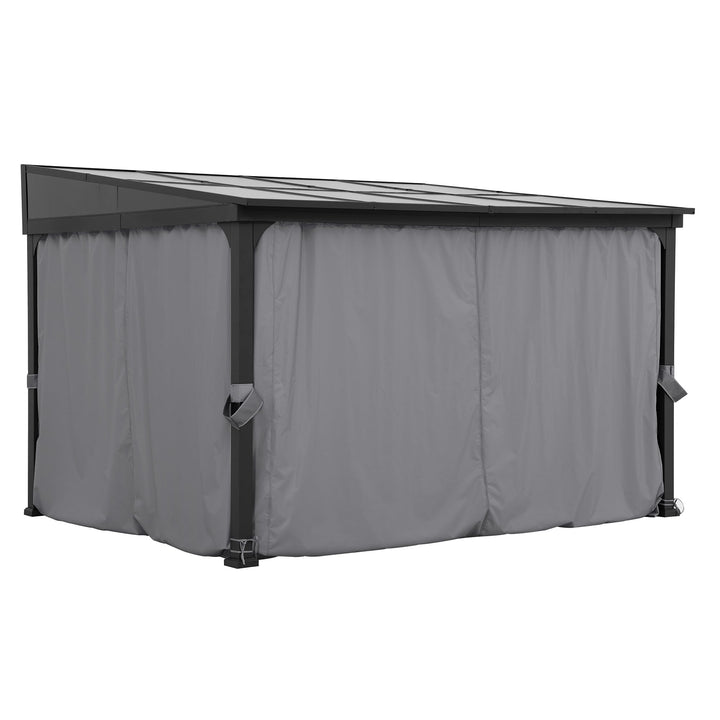 Stahl Wandpavillon MEIJE mit Vorhängen und Netz - 360cm x 300cm, schwarz