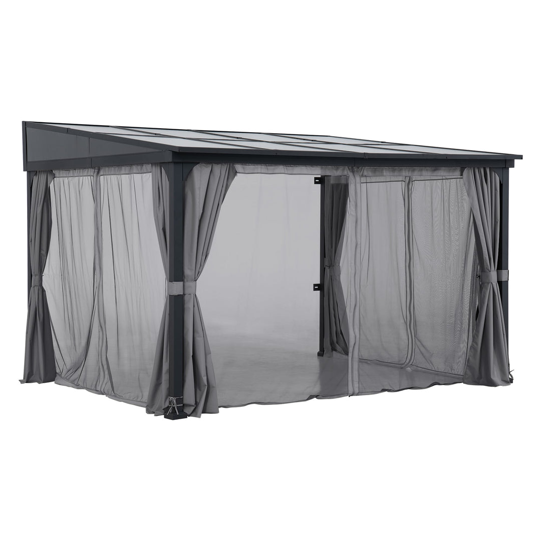 Stahl Wandpavillon MEIJE mit Vorhängen und Netz - 360cm x 300cm, schwarz