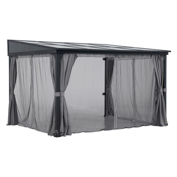 Stahl Wandpavillon MEIJE mit Vorhängen und Netz - 360cm x 300cm, schwarz