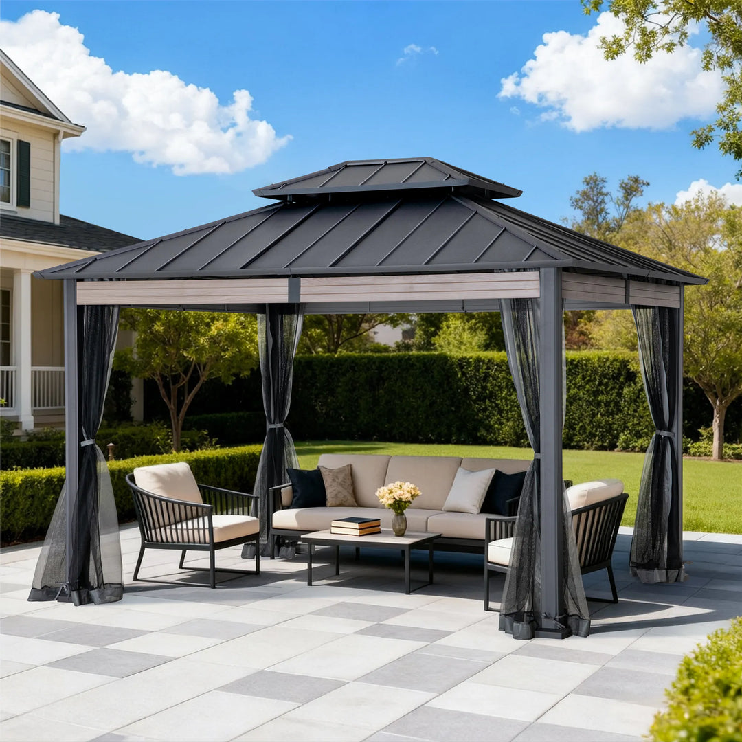 3.6m x 3m Heavy-Duty Hardtop Gazebo with Mosquito Netting