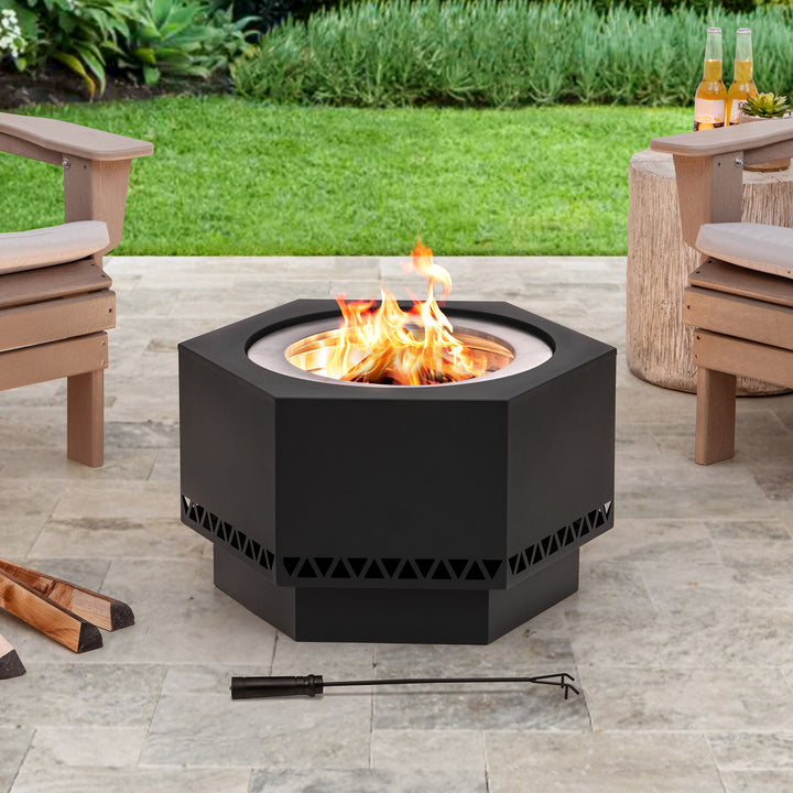 Rauchfreie Feuerstelle AMIATA aus Stahl - 66x57x38cm, schwarz