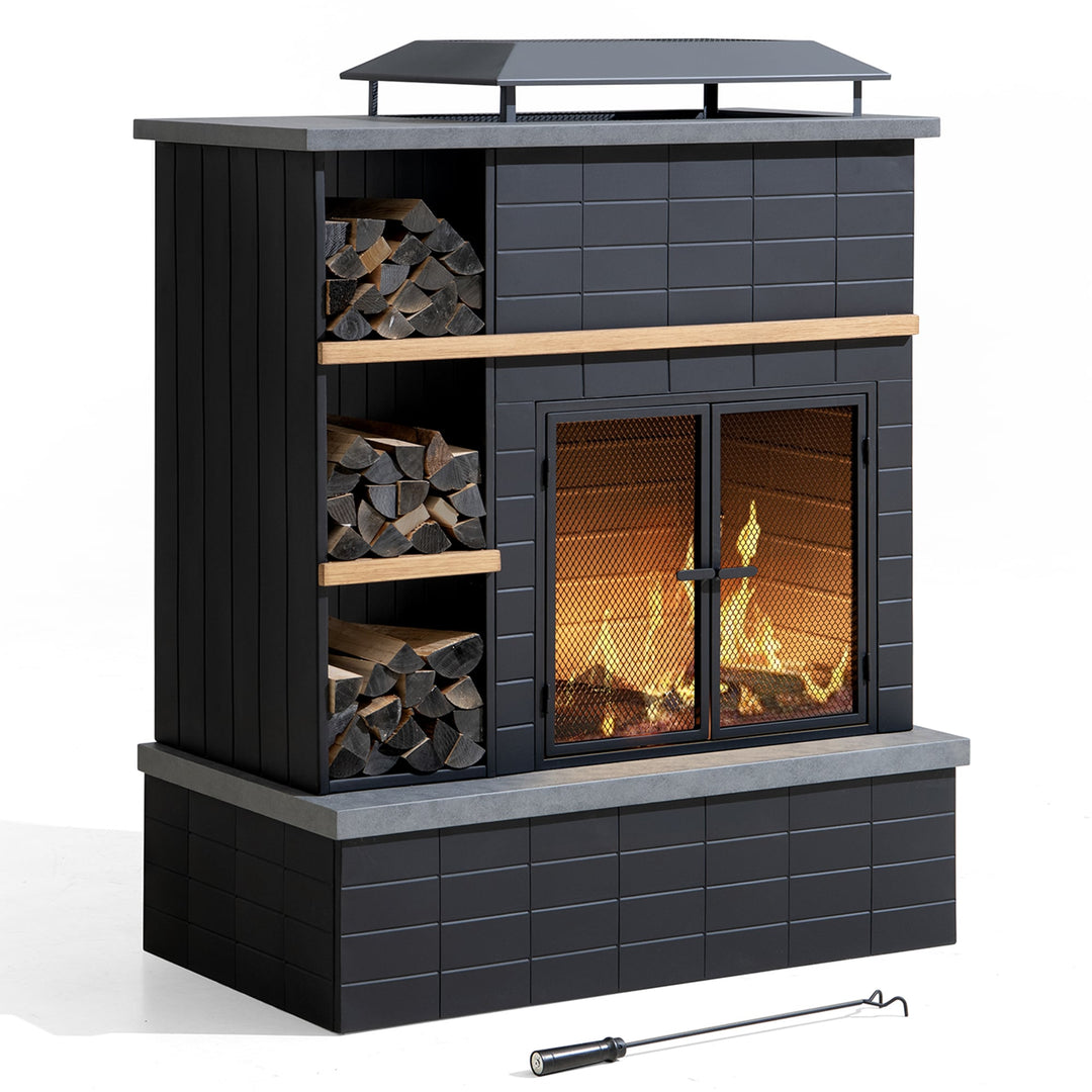Stahl Holzkamin Etna  - 106cm x 132cm, schwarz