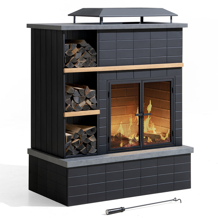 Stahl Holzkamin Etna  - 106cm x 132cm, schwarz