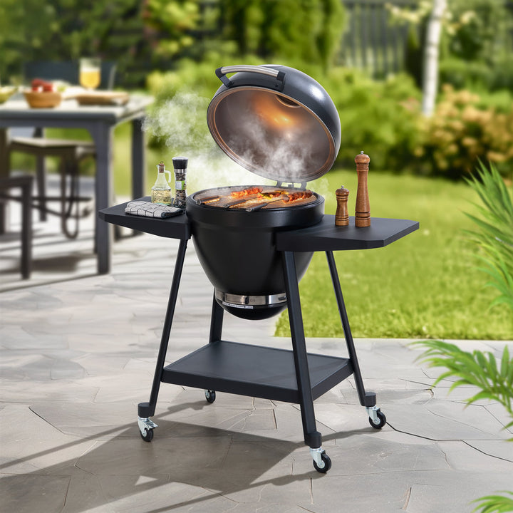 Grill en forme d'œuf avec plaque à pizza, noir