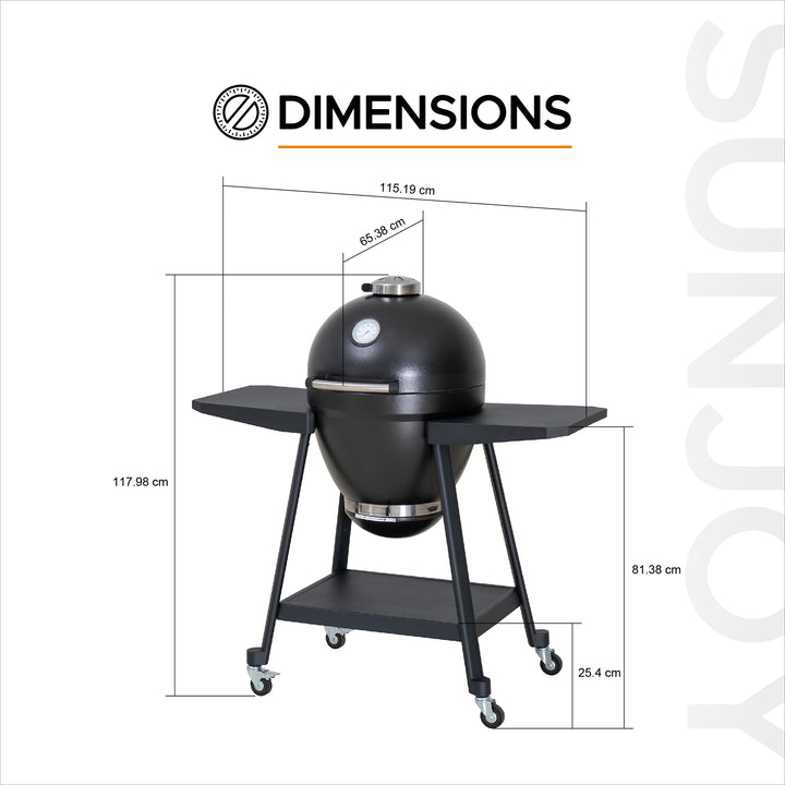 Eierförmiger Grill mit Pizzaplatte, schwarz