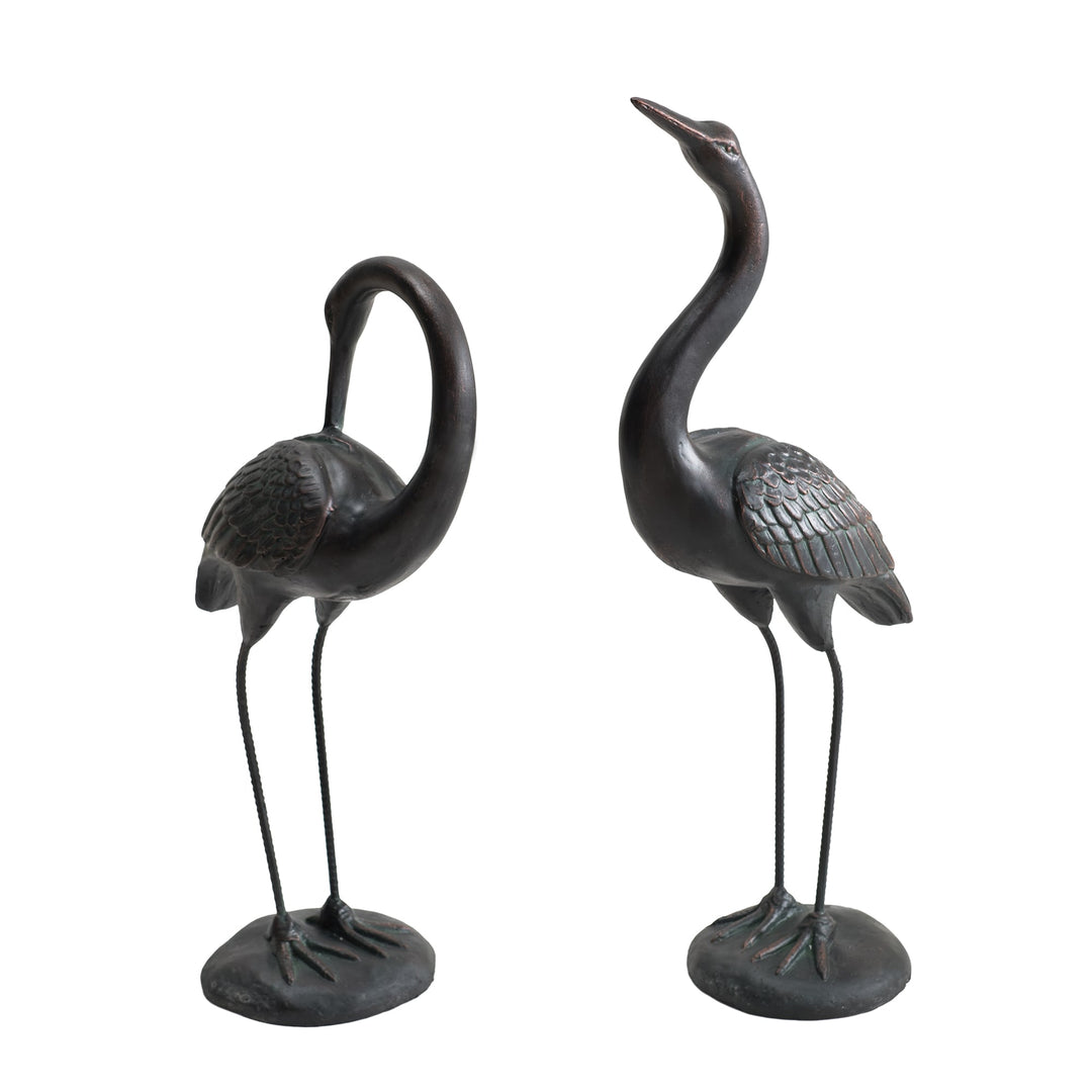 Gartenfigur Kranich aus Bronze, 2er Set - klein