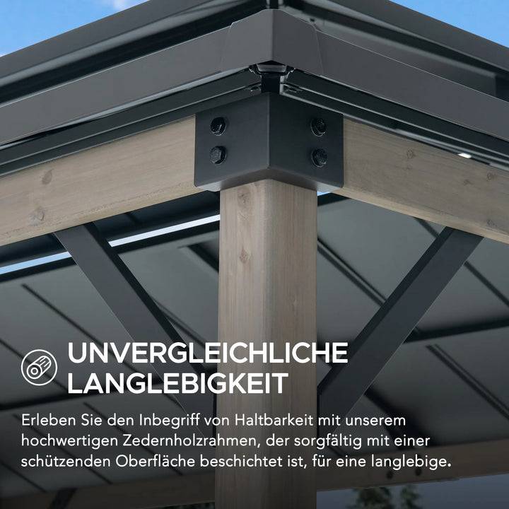 Integrated Outlets Wood Grill Gazebo 360cm x 240cm - Anthracite