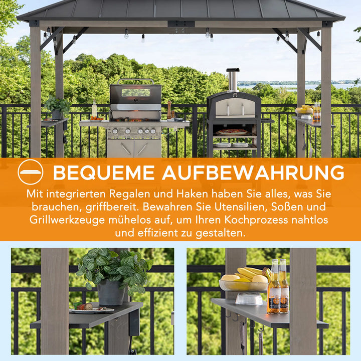 Integrated Outlets Wood Grill Gazebo 360cm x 240cm - Anthracite