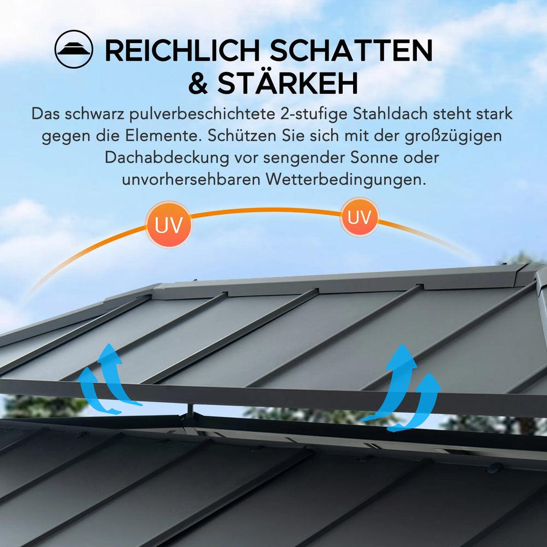 Integrated Outlets Wood Grill Gazebo 360cm x 240cm - Anthracite