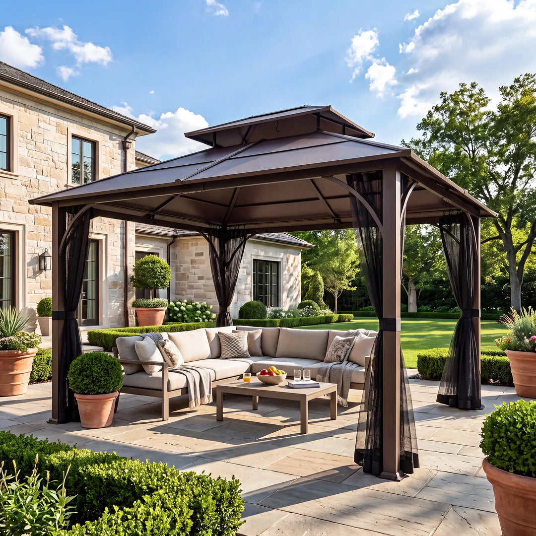 KALDI Steel Hardtop Gazebo with Mosquito Netting 307cm x 366cm