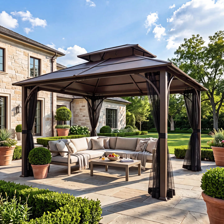 KALDI Steel Hardtop Gazebo with Mosquito Netting 307cm x 366cm